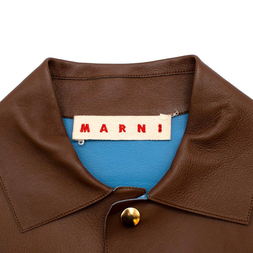 Women's Marni Brown Leather Button-Down Boxy Lightweight Jacket - Size US 0-2