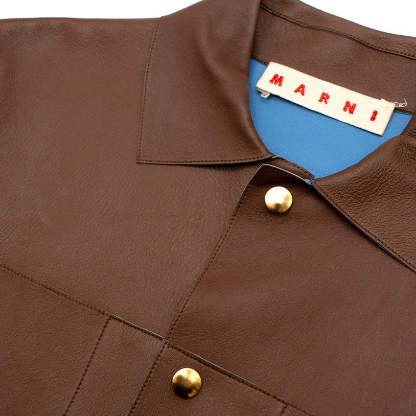 Marni Brown Leather Button-Down Boxy Lightweight Jacket - Size US 0-2 1