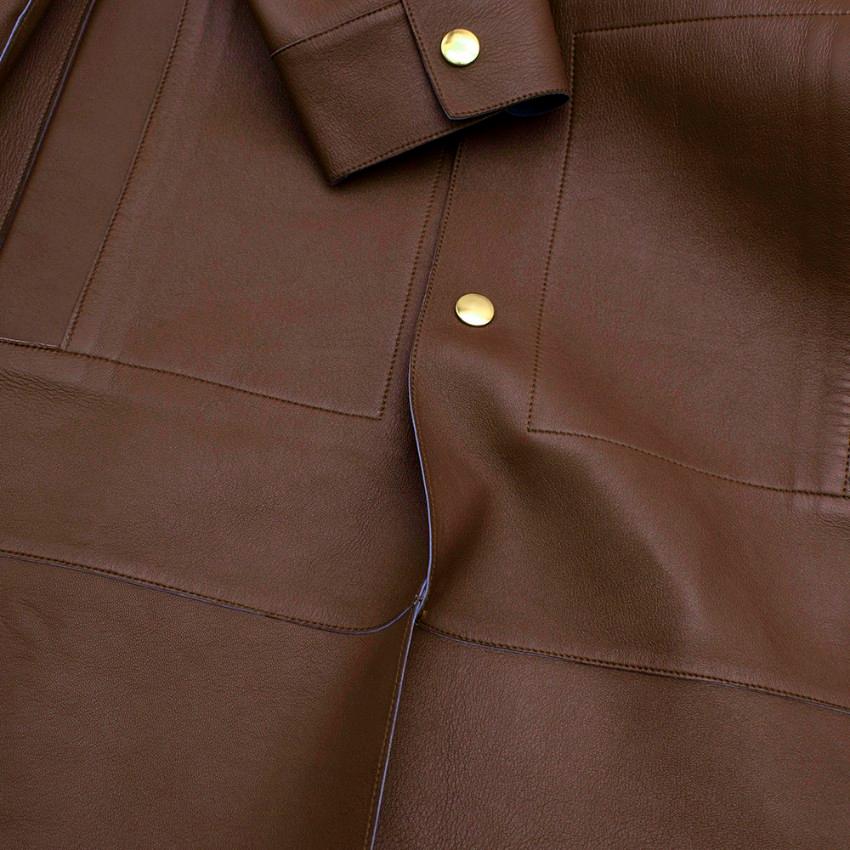Marni Brown Leather Button-Down Boxy Lightweight Jacket - Size US 0-2 3