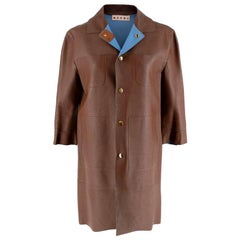 Marni Brown Leather Button-Down Boxy Lightweight Jacket - Size US 0-2