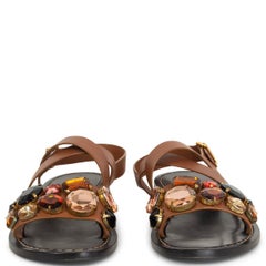 MARNI brown leather CRYSTAL EMBELLISHED Flat Sandals Shoes 37