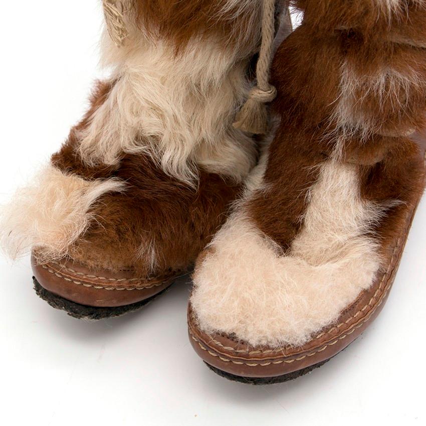 Braune kniehohe Schnürstiefel aus Leder und Pelz von Marni mit Pelzbesatz - Größe EU 38 im Angebot 1