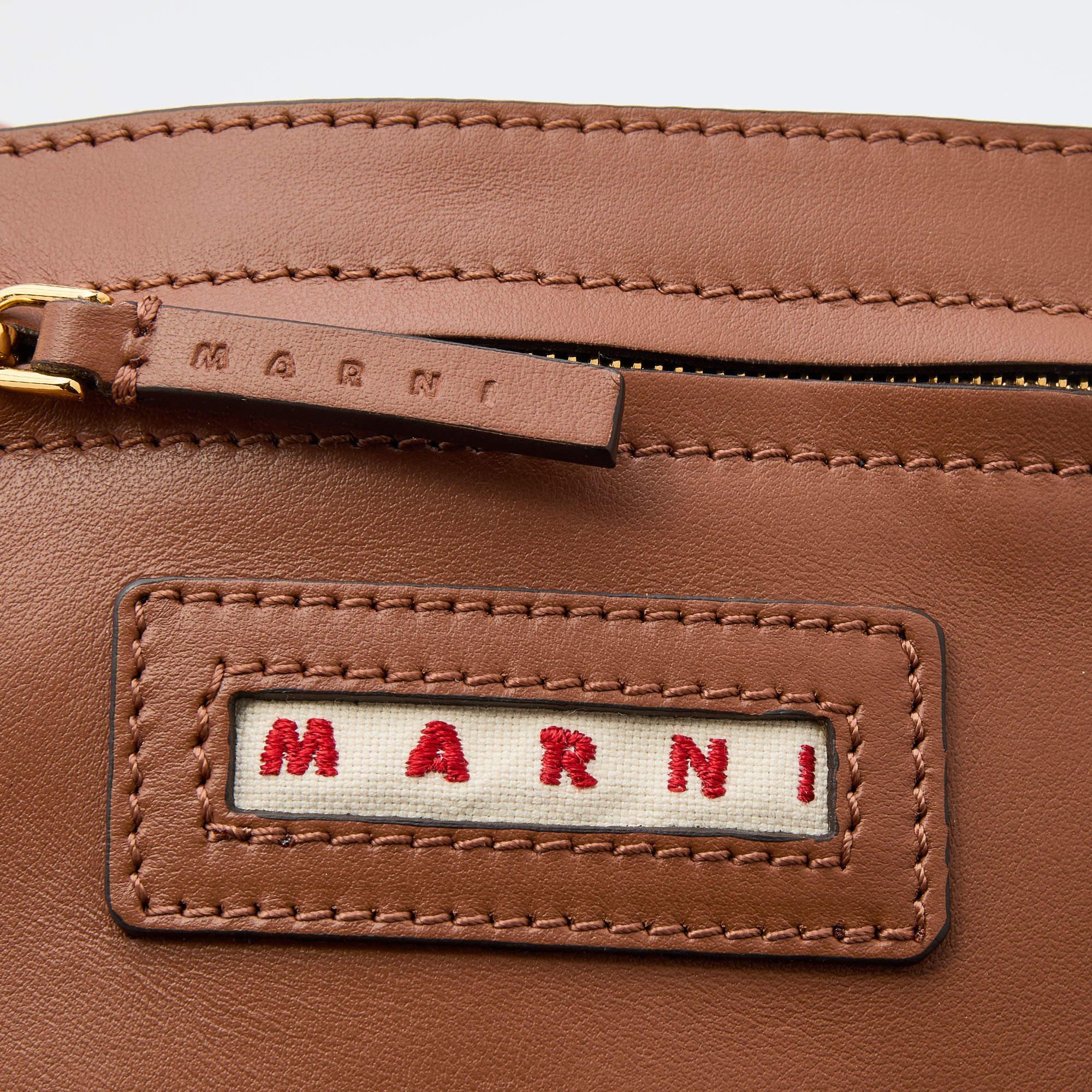 Marni Brown Leather Pannier Bucket Bag 6