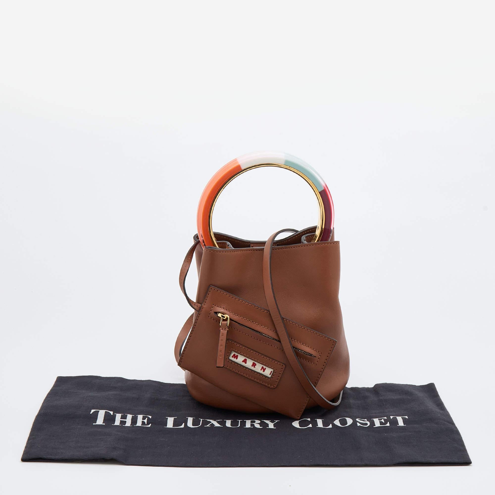 Marni Brown Leather Pannier Bucket Bag 8