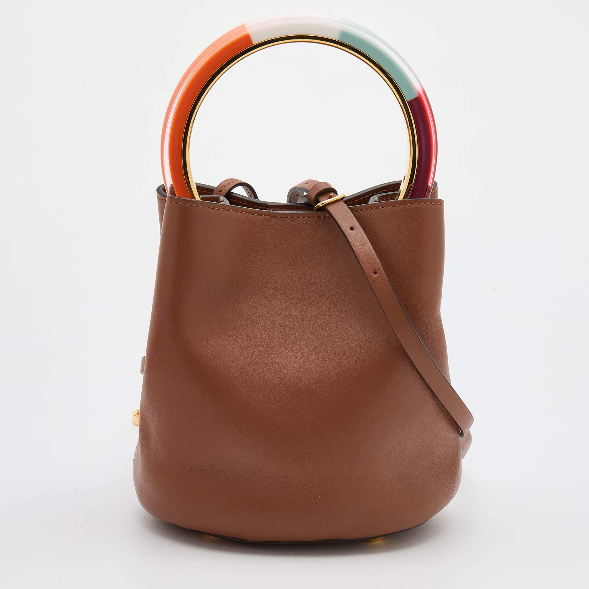 Women's Marni Brown Leather Pannier Bucket Bag