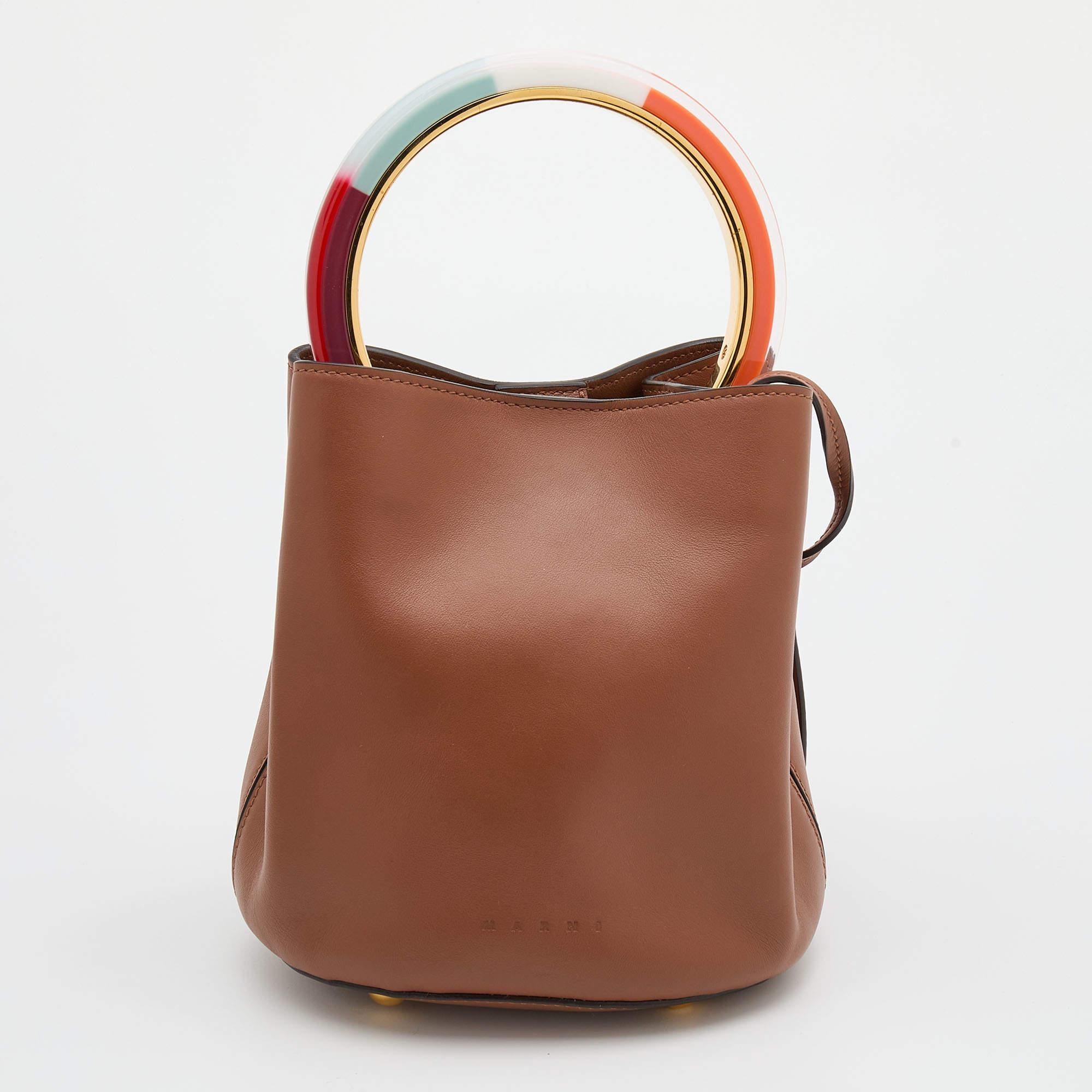Marni Brown Leather Pannier Bucket Bag 3