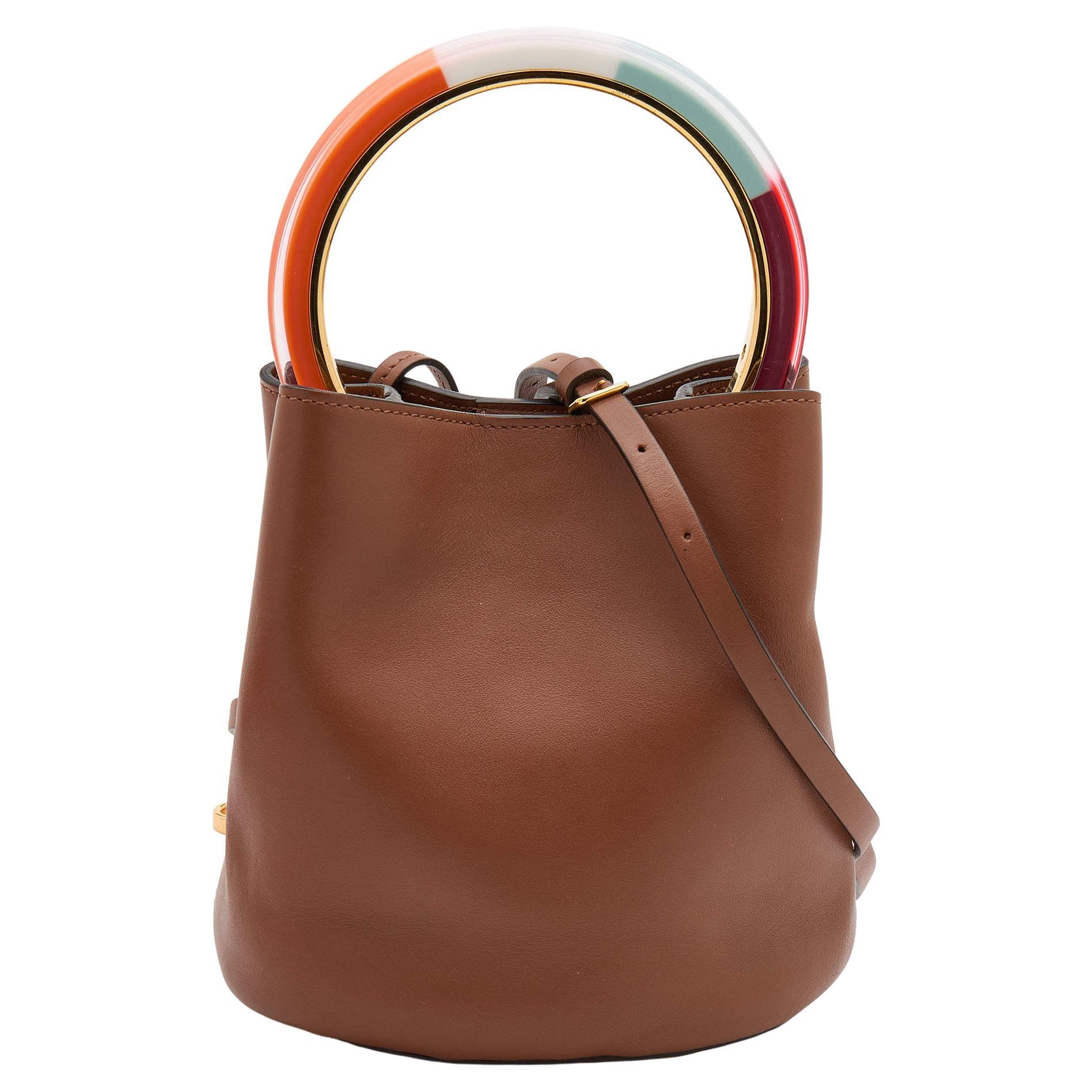 Marni Brown Leather Pannier Bucket Bag