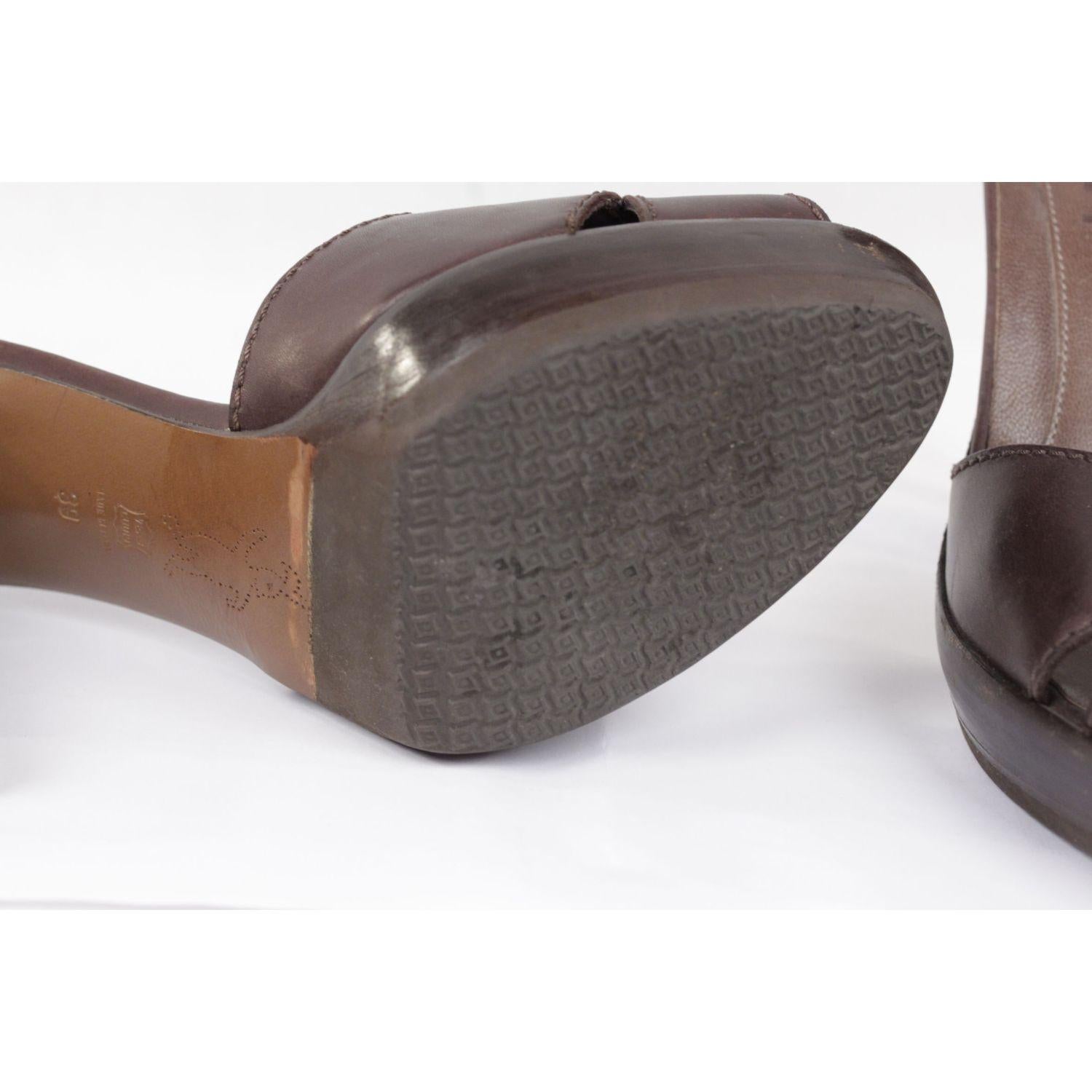 Black Marni Brown Leather Platform Sandals Heels Shoes Size 39