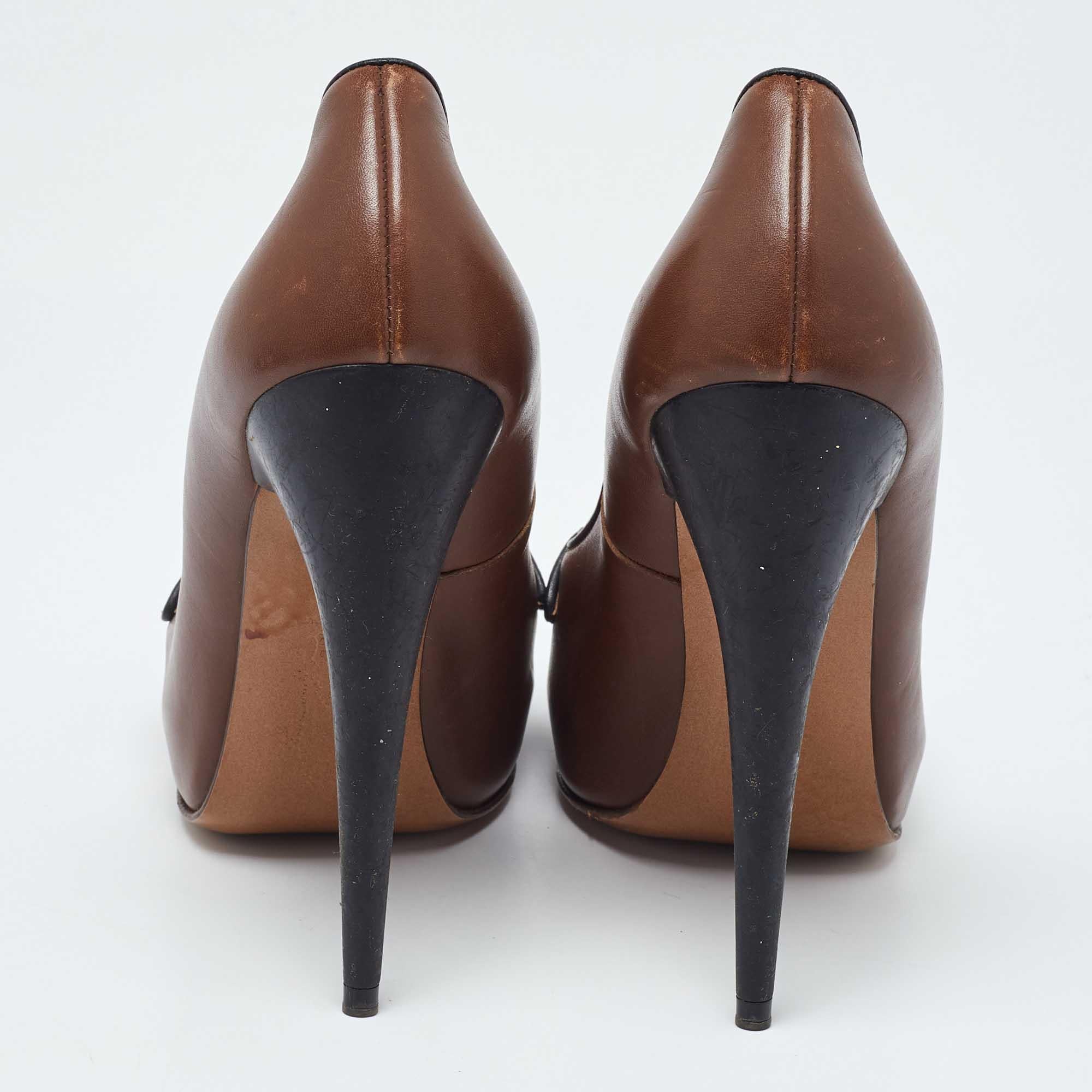 Women's Marni Brown Leather Platform Square Toe Pumps Size 38 For Sale