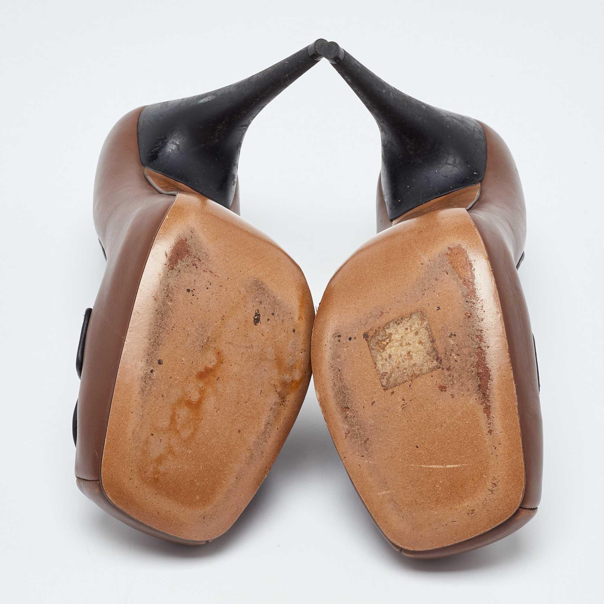 Marni Brown Leather Platform Square Toe Pumps Size 38 For Sale 1