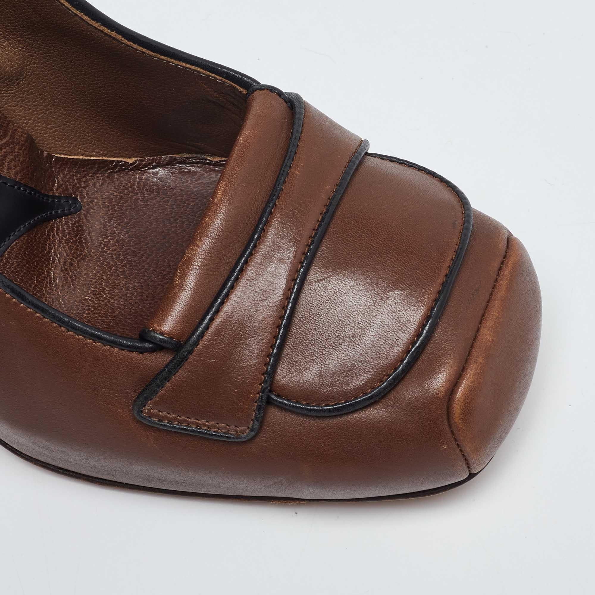 Marni Brown Leather Platform Square Toe Pumps Size 38 For Sale 2