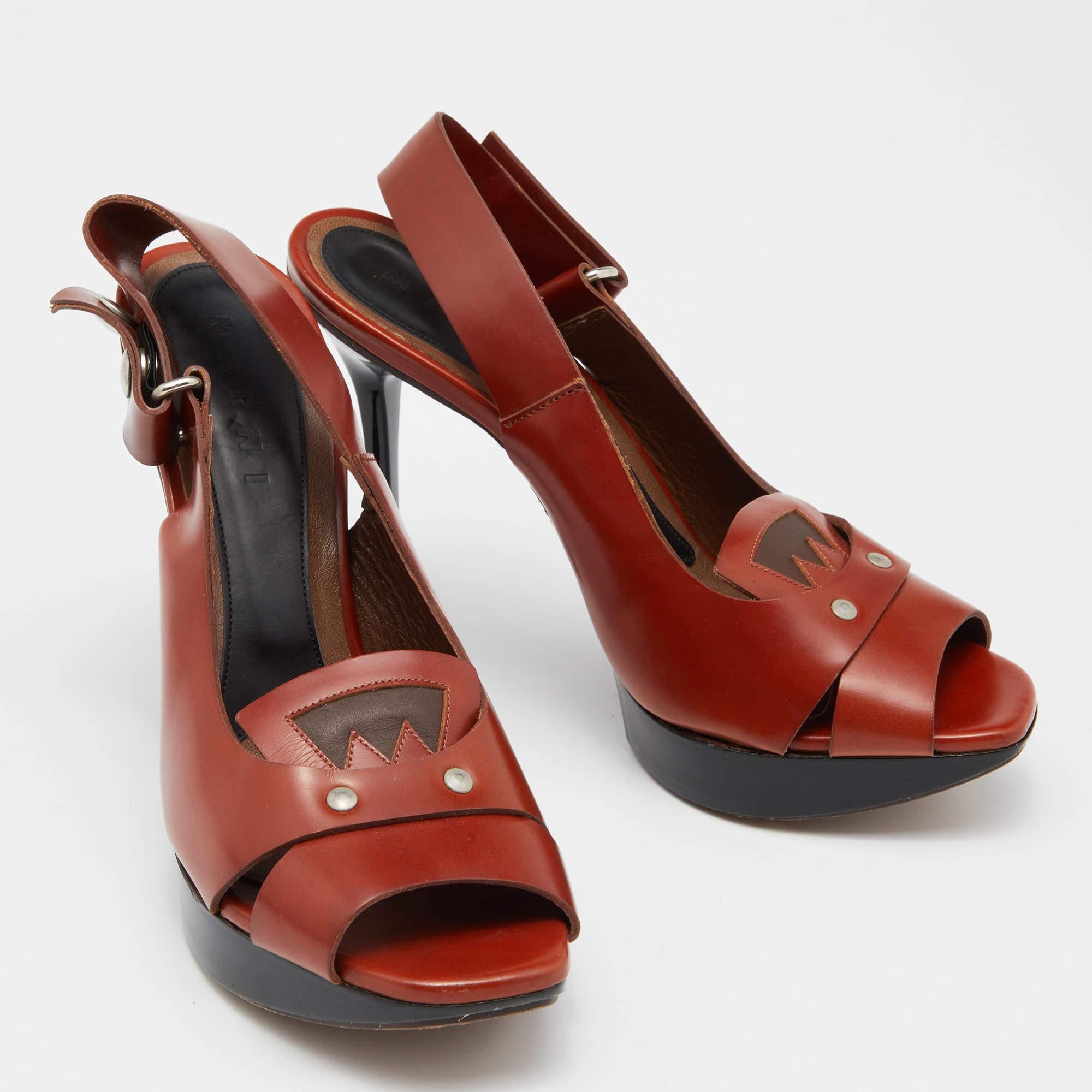 Women's Marni Brown Leather Slingback Sandals Size 39 For Sale