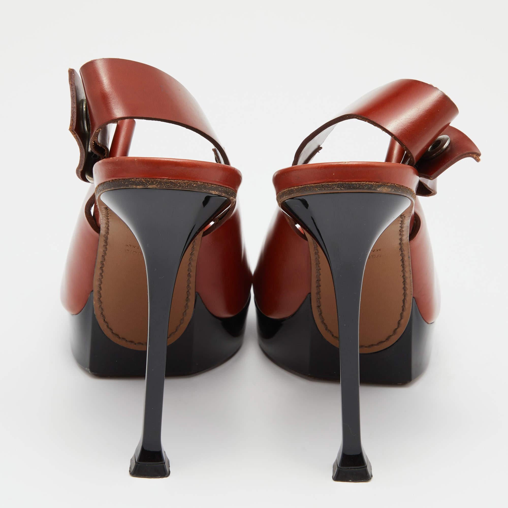 Marni Brown Leather Slingback Sandals Size 39 For Sale 1