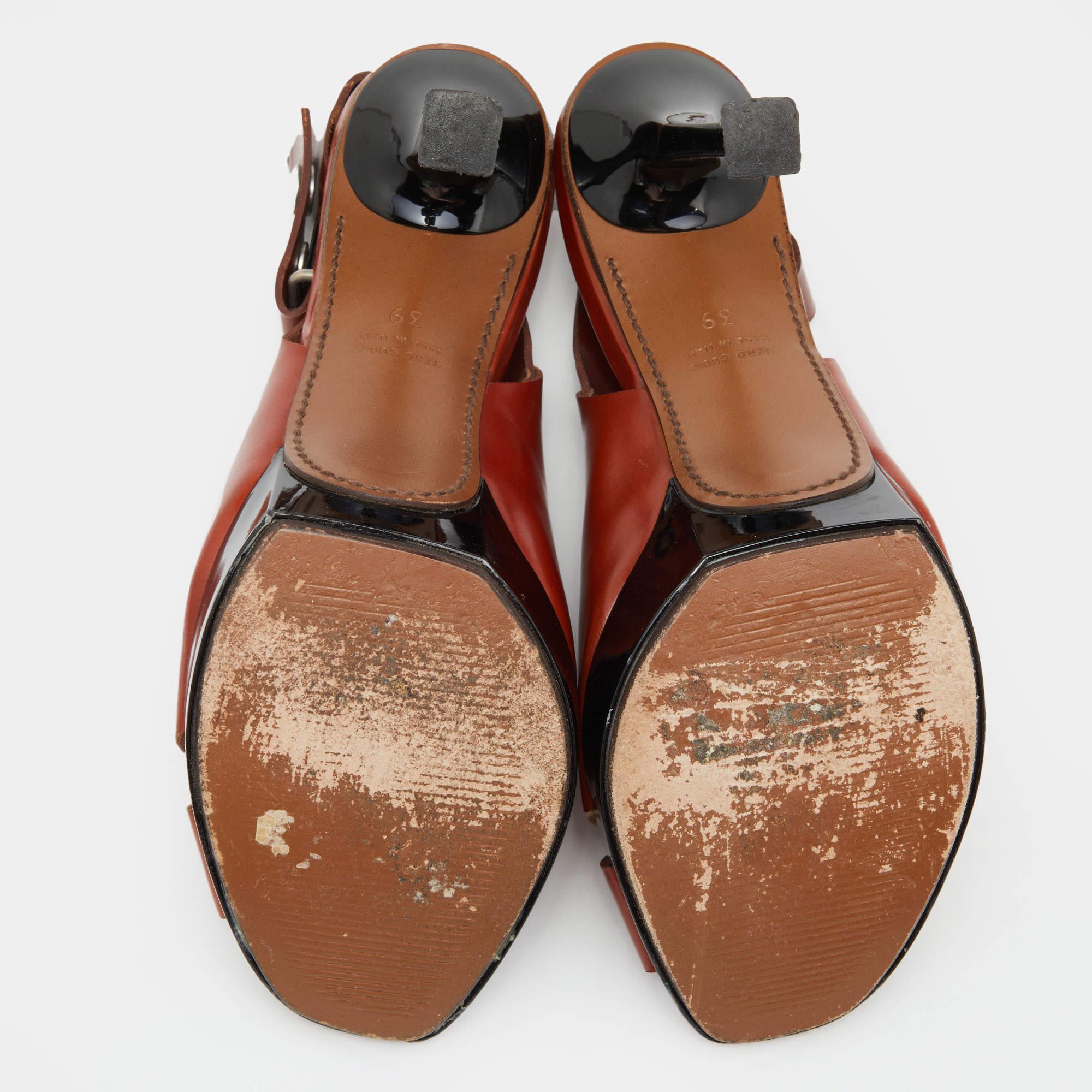 Marni Brown Leather Slingback Sandals Size 39 For Sale 2