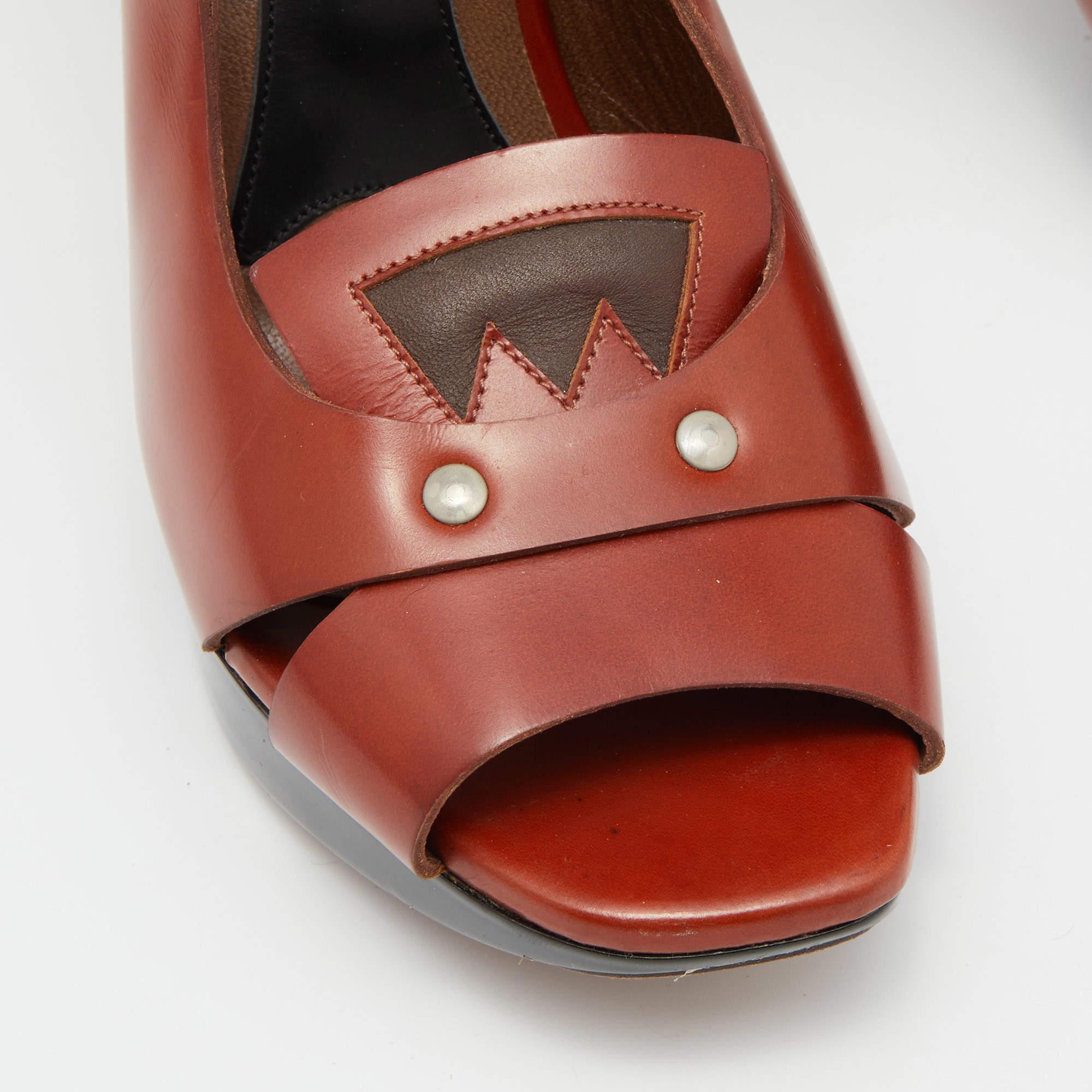 Marni Brown Leather Slingback Sandals Size 39 For Sale 3