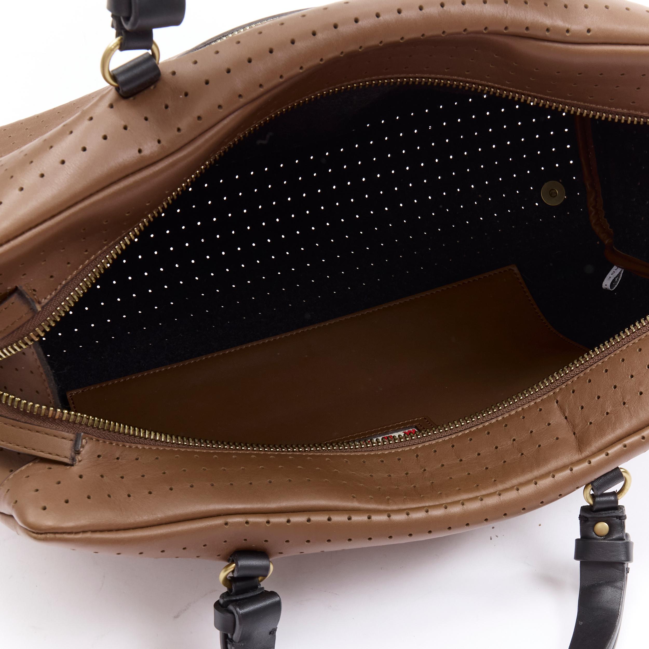 MARNI brown perforated leather black handle carryall satchel bag 3
