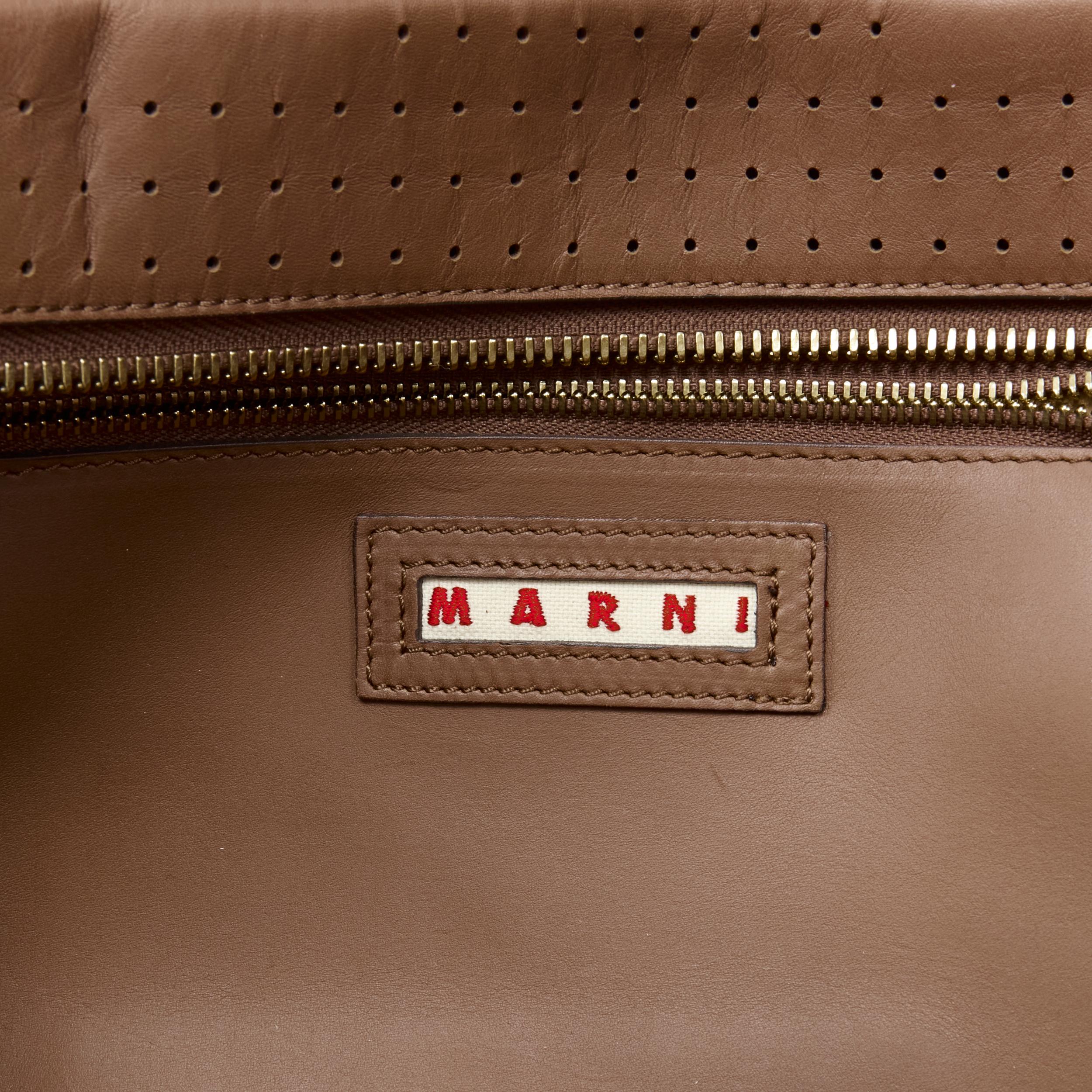 MARNI brown perforated leather black handle carryall satchel bag 4