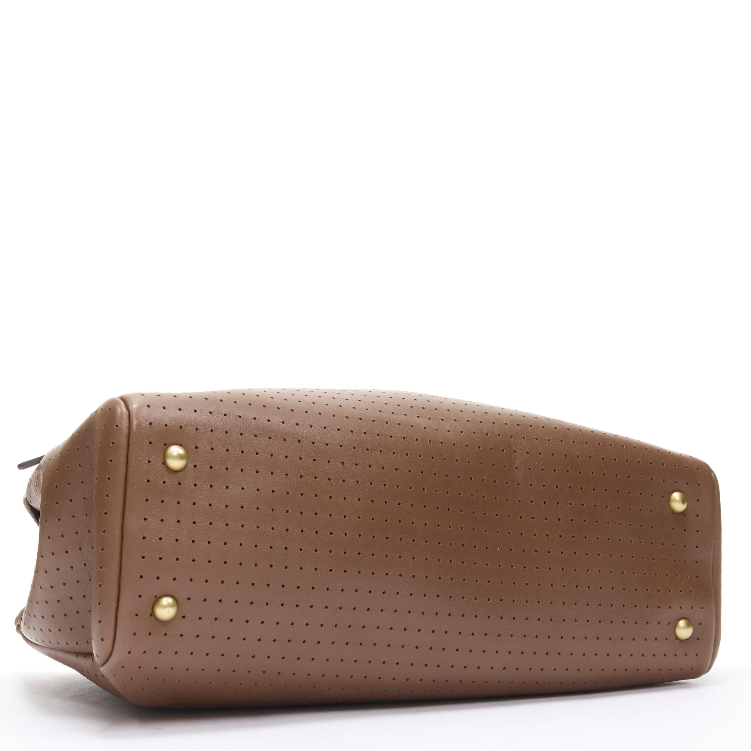 Brown MARNI brown perforated leather black handle carryall satchel bag