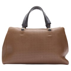 MARNI brown perforated leather black handle carryall satchel bag