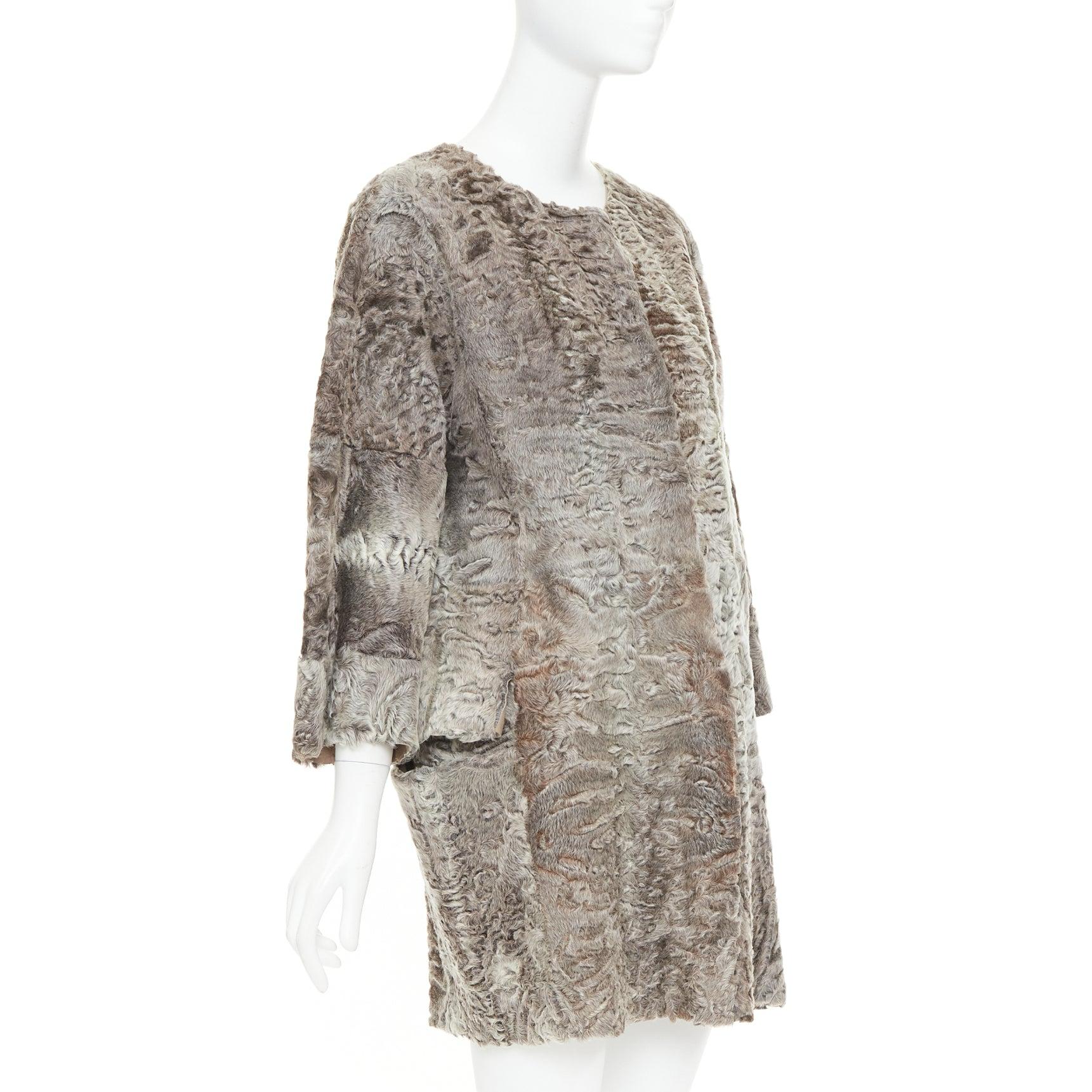 MARNI brauner persischer Lamm-Astrakan-Pelz abgeschnittener Ärmel-Kokon-Mantel IT40 S im Zustand „Gut“ im Angebot in Hong Kong, NT