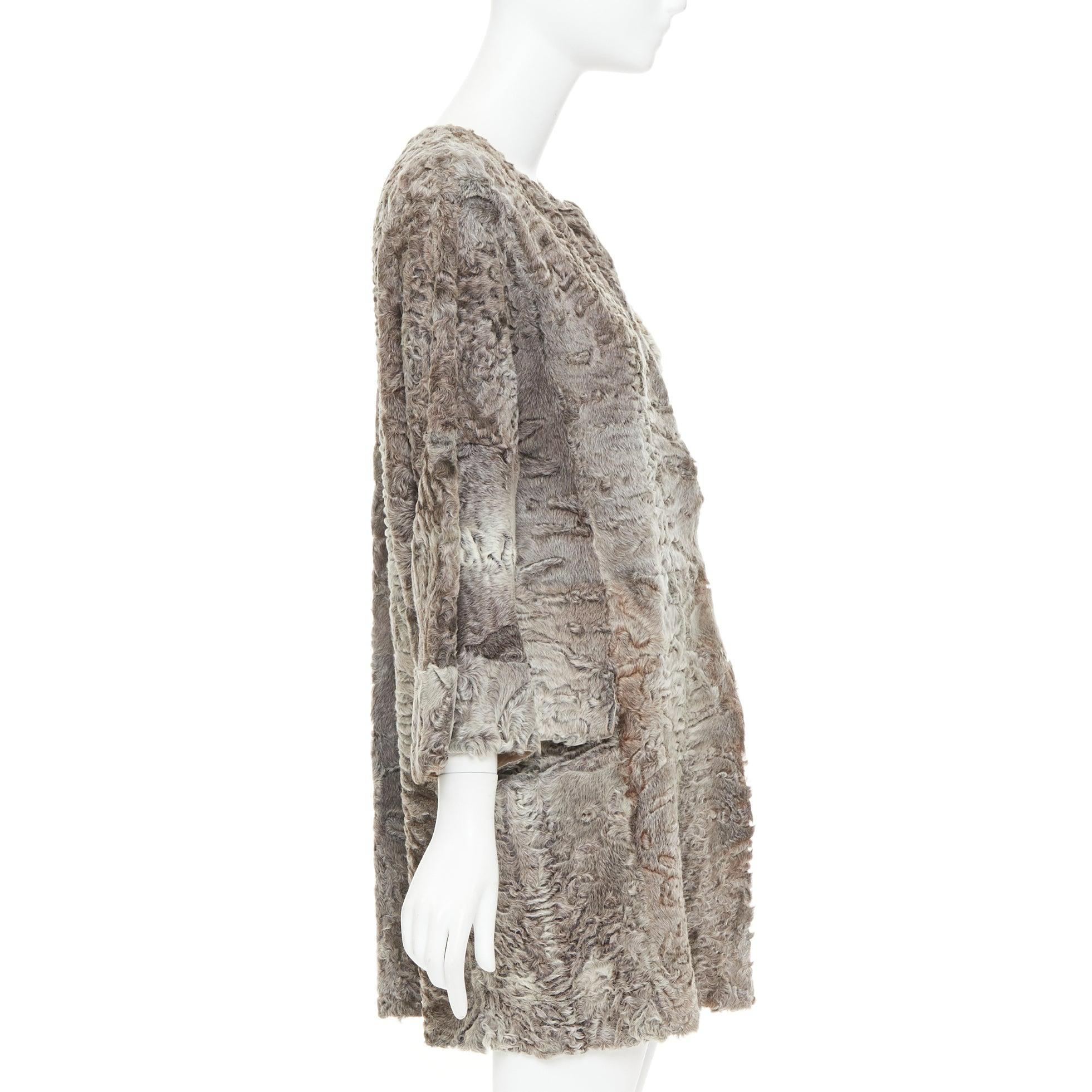 MARNI brauner persischer Lamm-Astrakan-Pelz abgeschnittener Ärmel-Kokon-Mantel IT40 S Damen im Angebot