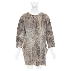 MARNI brown persian lamb astrakan fur cropped sleeve cocoon coat IT40 S