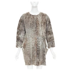 MARNI brown persian lamb astrakan fur cropped sleeve cocoon coat IT40 S