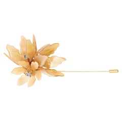MARNI brown resin crystal embellished bud gold pin brooch accessory