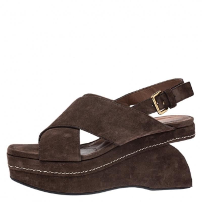 Marni Sandali con zeppa incrociata in pelle scamosciata marrone misura 39