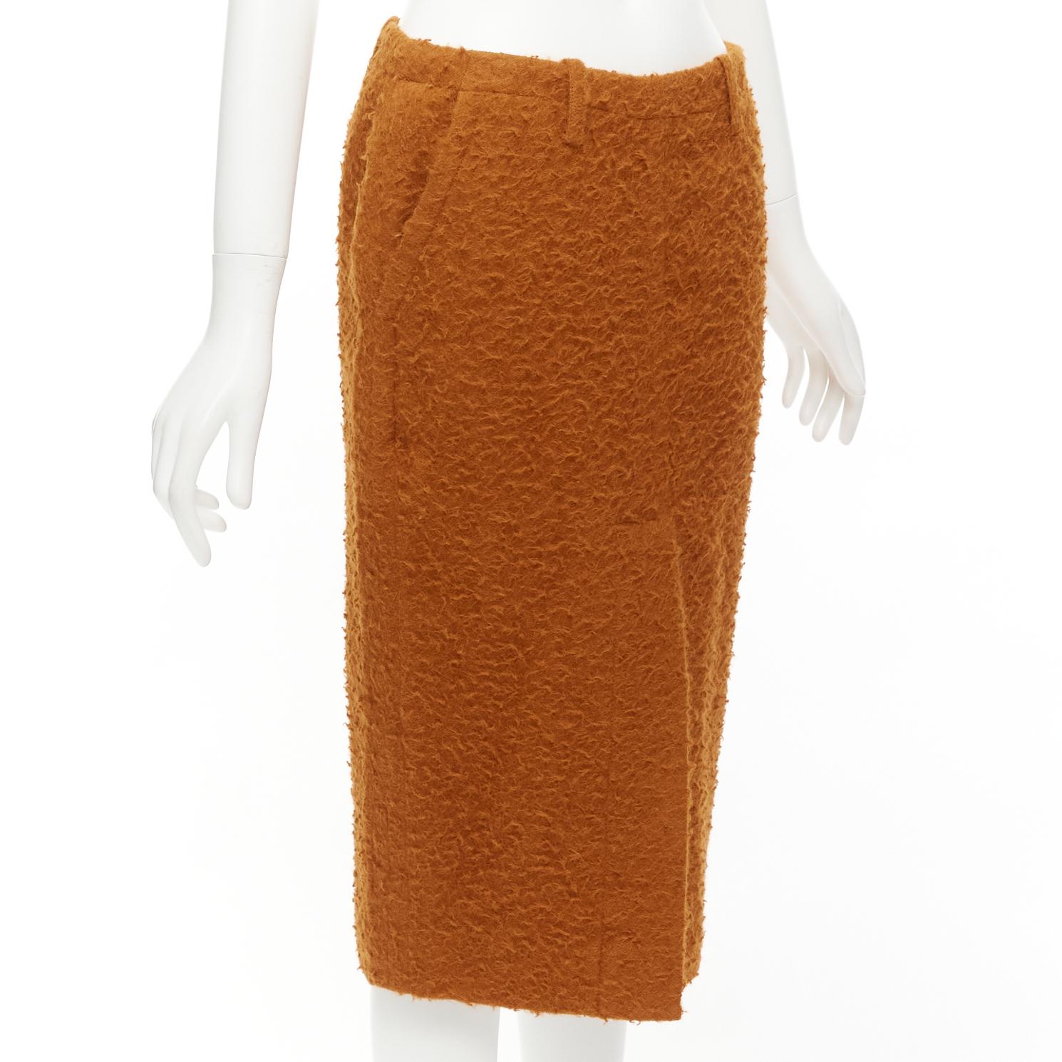 Brown MARNI brown textured alpaca silk pocketed front slit pencil skirt IT38 XS For Sale