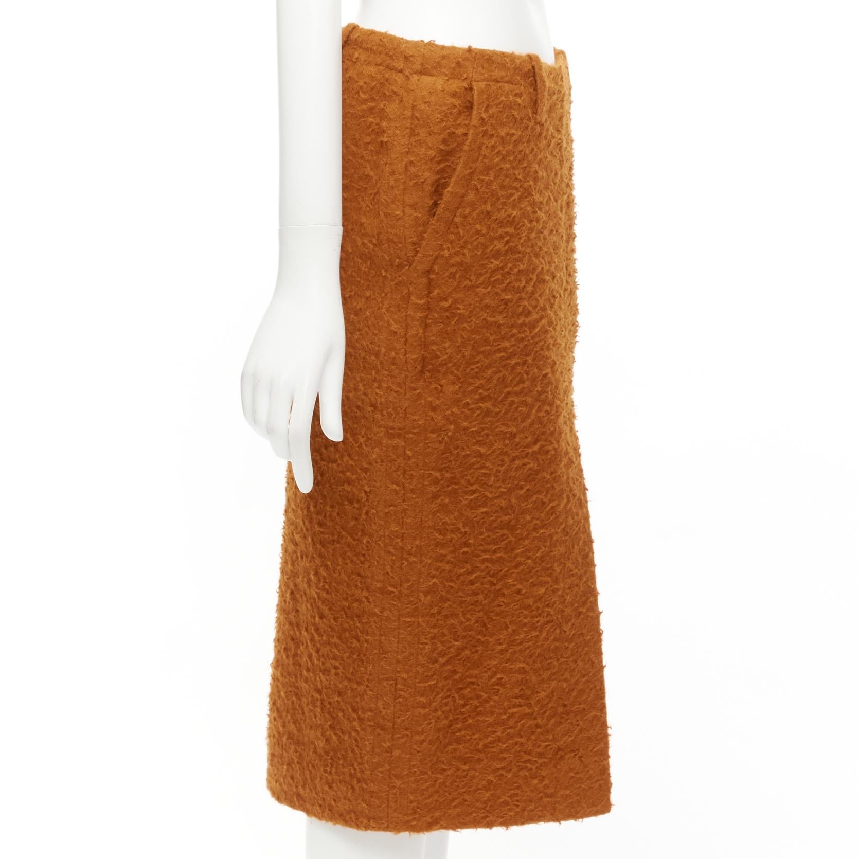 Women's MARNI brown textured alpaca silk pocketed front slit pencil skirt IT38 XS For Sale