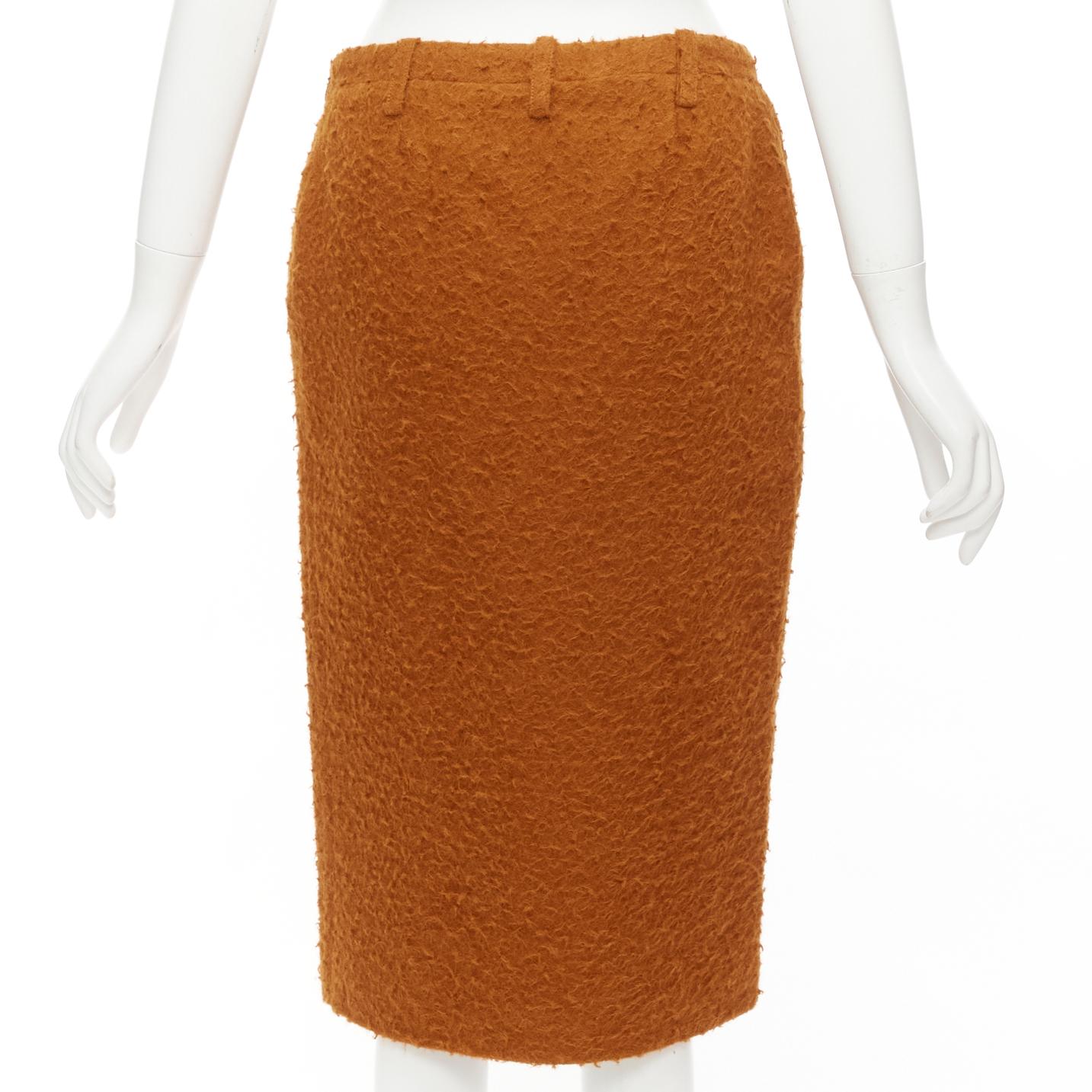 Women's MARNI brown textured alpaca silk pocketed front slit pencil skirt IT38 XS For Sale