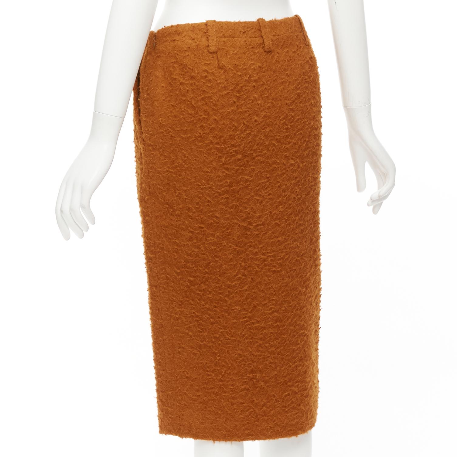 MARNI brown textured alpaca silk pocketed front slit pencil skirt IT38 XS For Sale 2