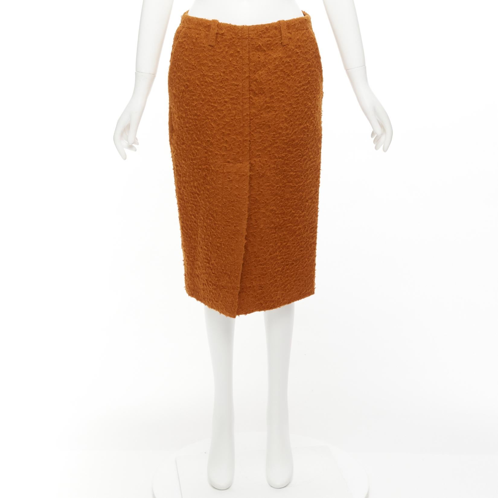 MARNI brown textured alpaca silk pocketed front slit pencil skirt IT38 XS For Sale 5