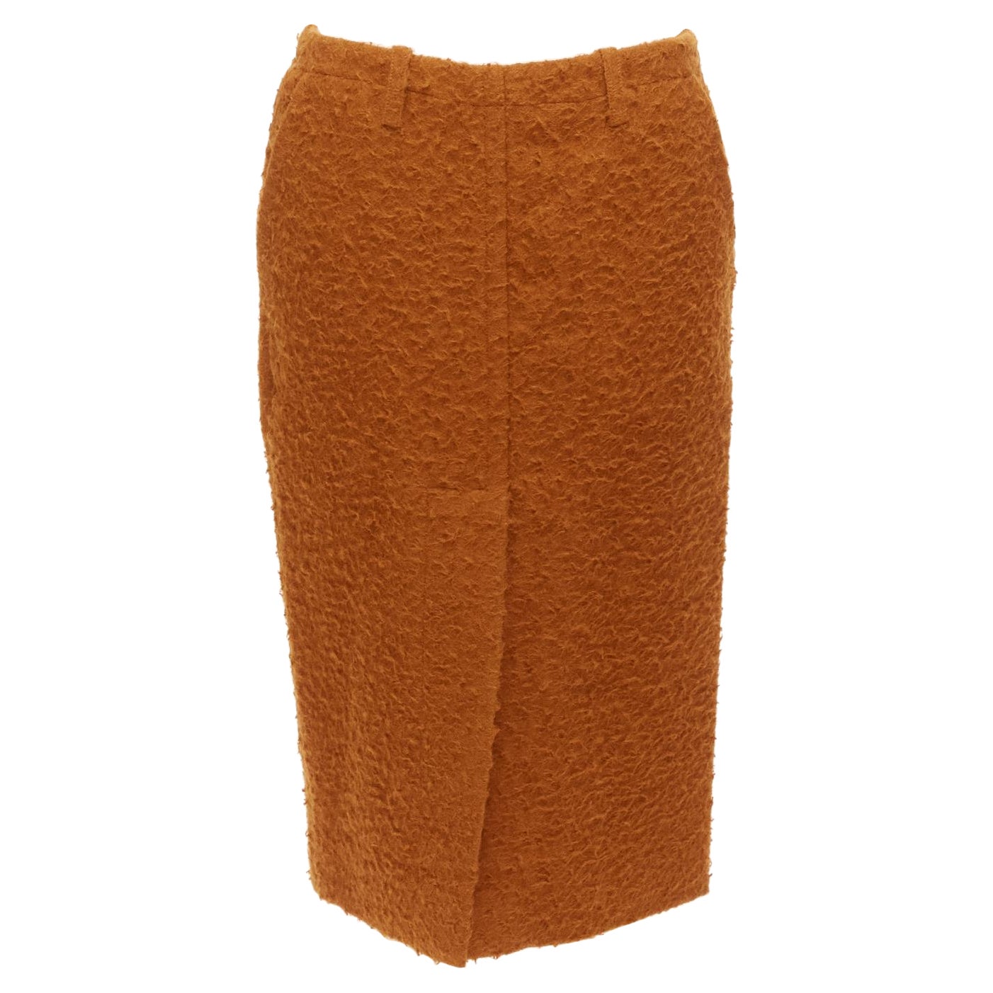 MARNI jupe crayon en soie d'alpaga texturée marron avec poches et fentes sur le devant IT38 XS en vente