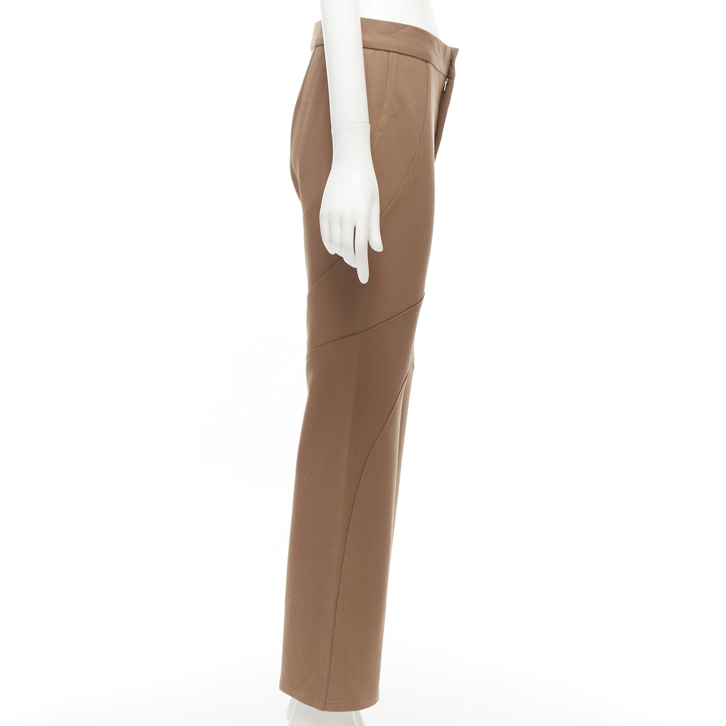 Brown MARNI brown virgin wool blend curved panelled flared trousers IT38 XS For Sale