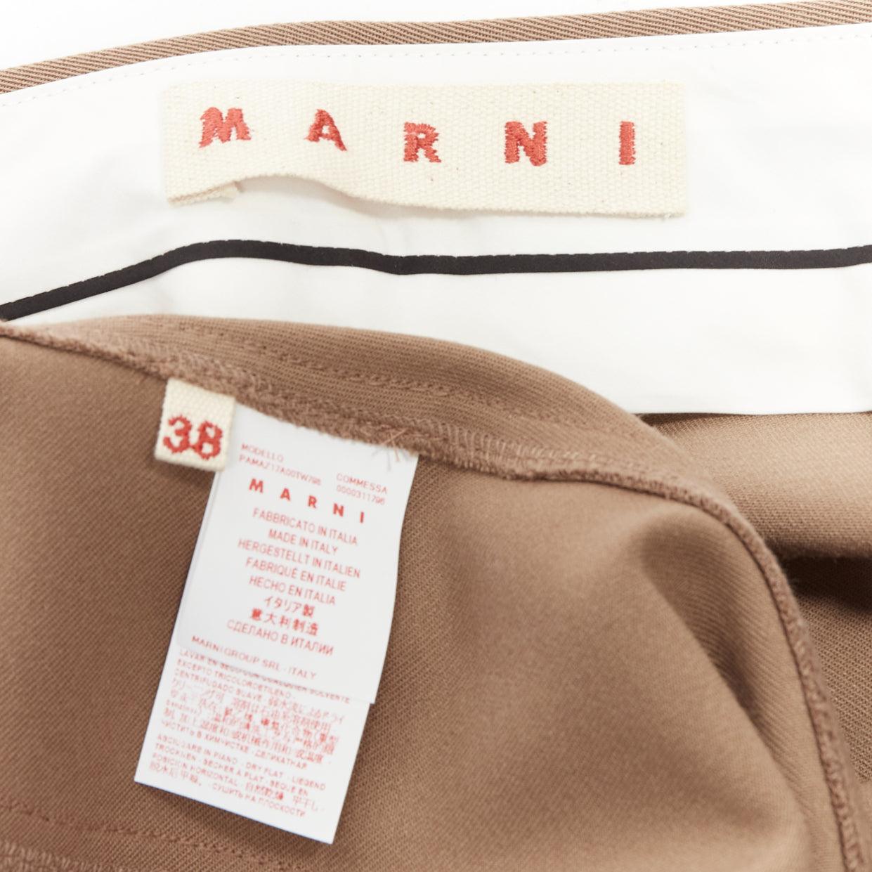 MARNI brown virgin wool blend curved panelled flared trousers IT38 XS For Sale 4