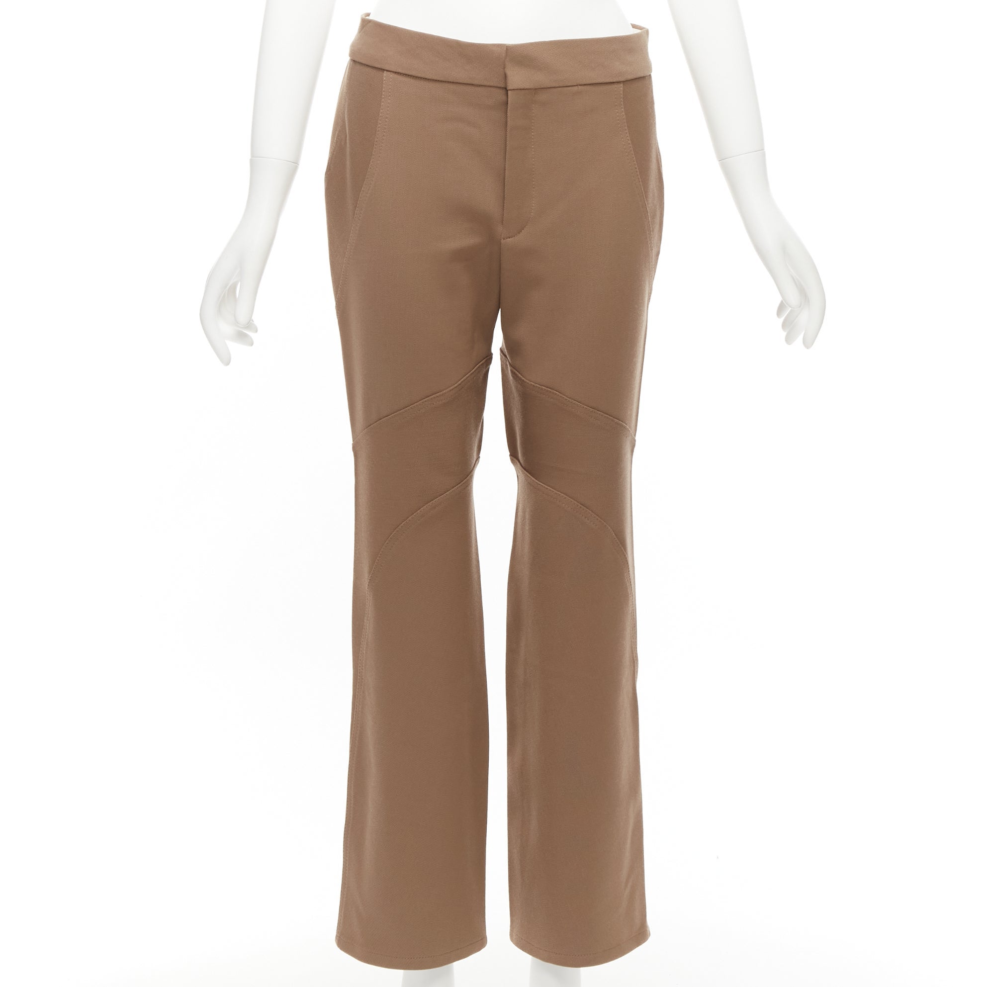 MARNI Pantalon évasé à pans incurvés en laine vierge mélangée, marron IT38 XS