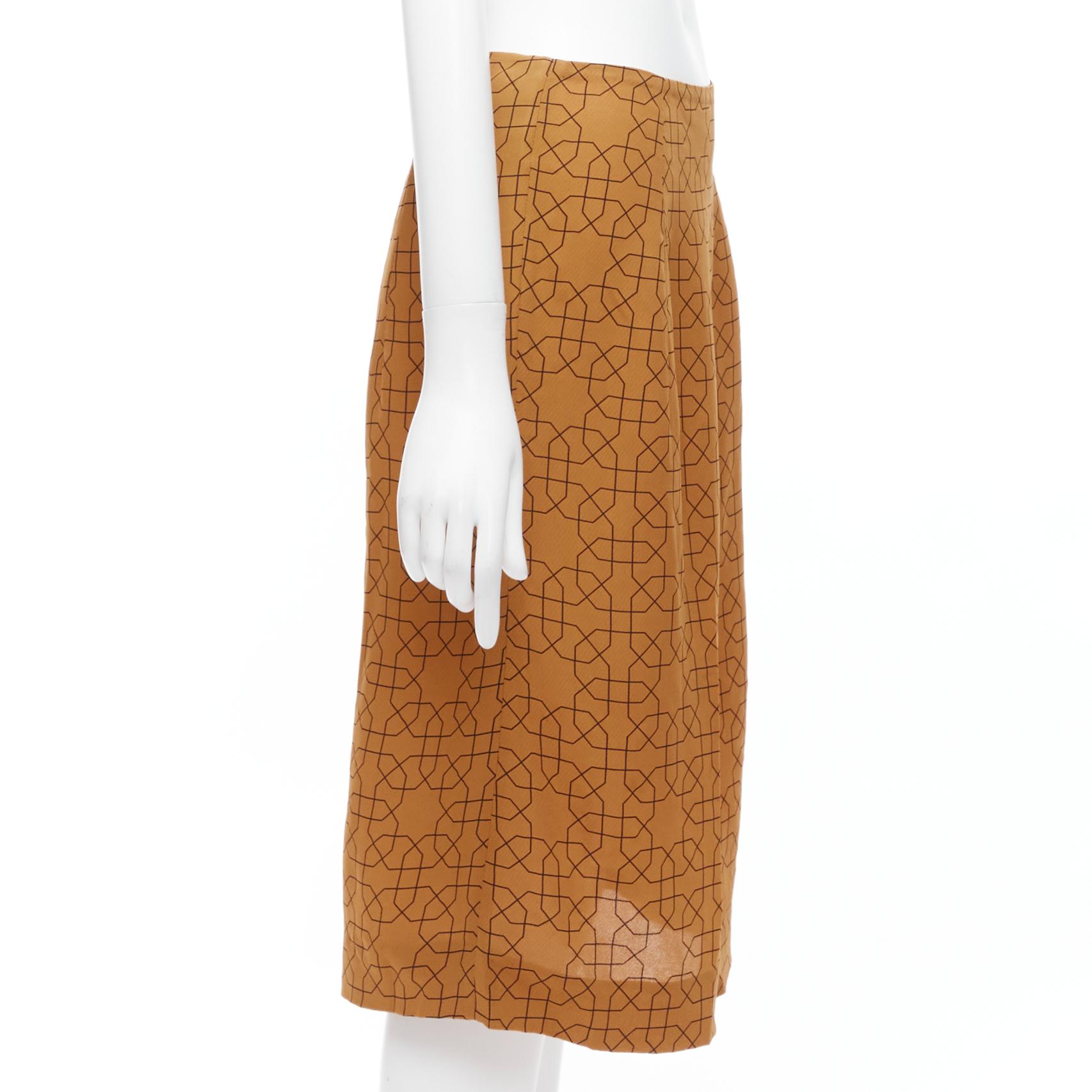 MARNI brown viscose black oriental geometric print knee length skirt IT40 S en Excelente estado para la venta en Hong Kong, NT