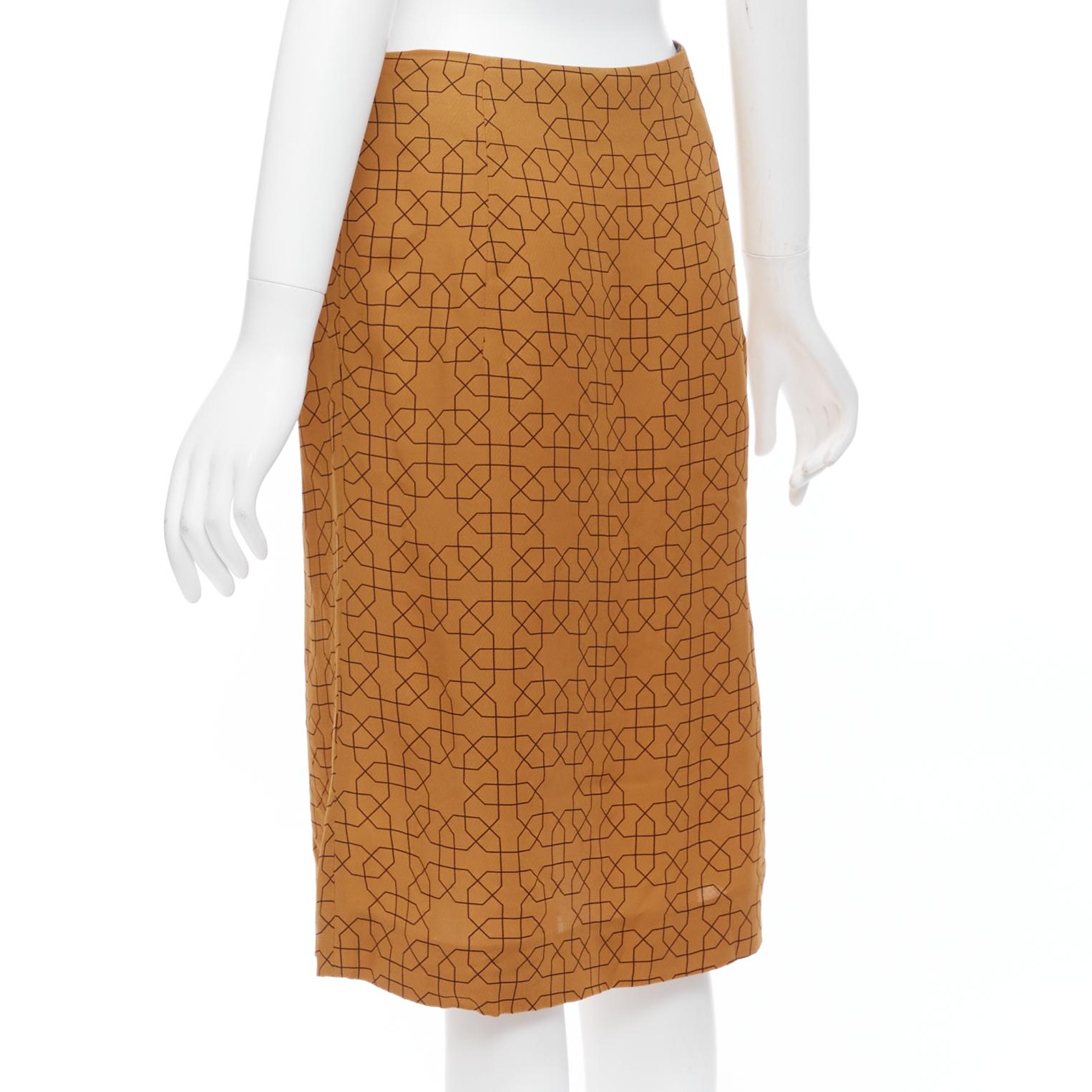MARNI brown viscose black oriental geometric print knee length skirt IT40 S en venta 1