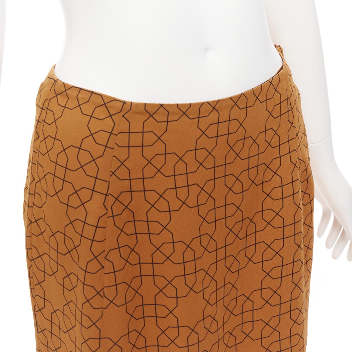 MARNI brown viscose black oriental geometric print knee length skirt IT40 S en venta 2