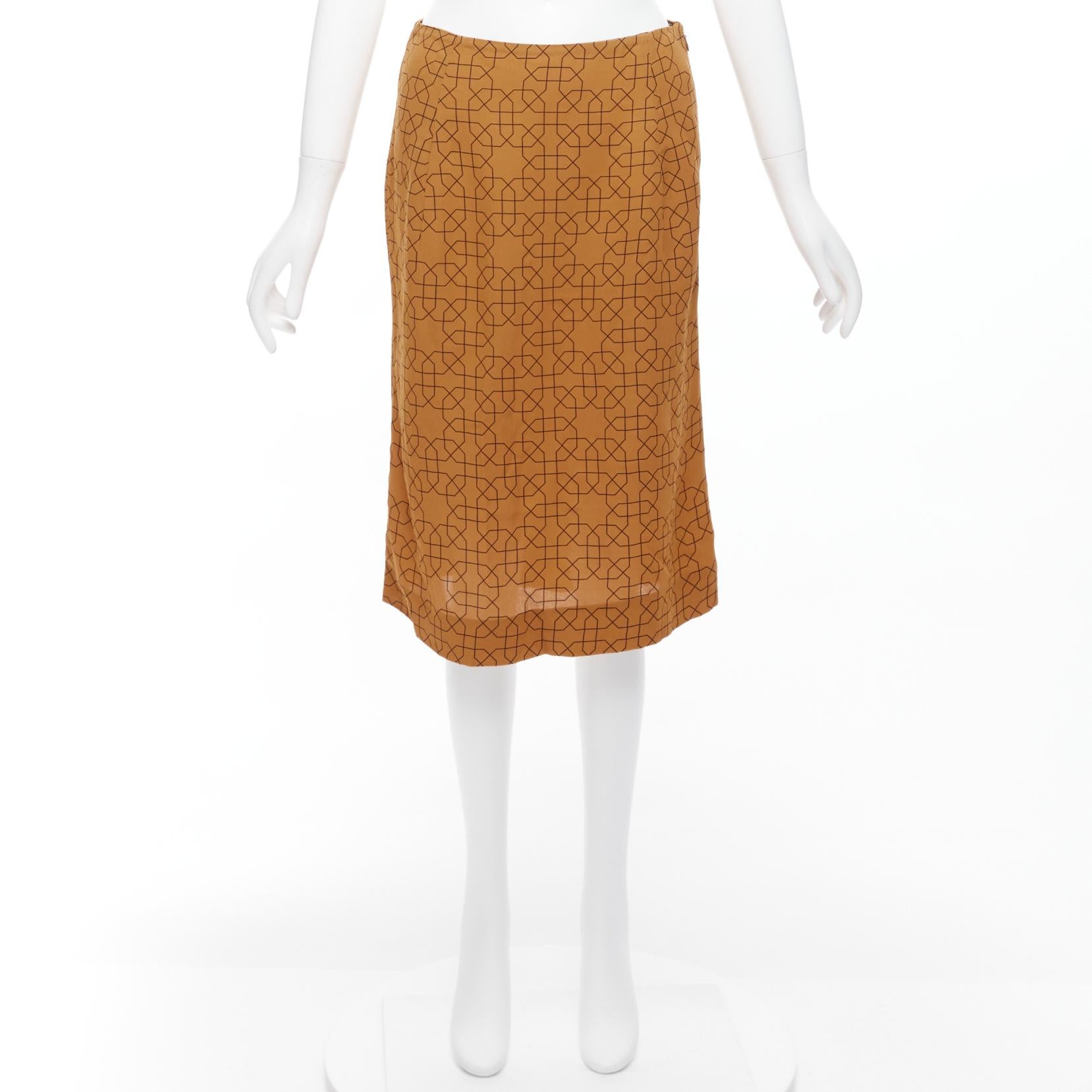 MARNI brown viscose black oriental geometric print knee length skirt IT40 S en venta 4