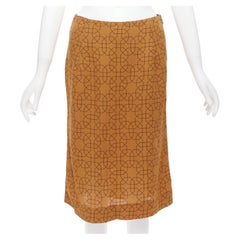 MARNI brauner Viskose schwarzer orientalischer geometrischer Druck knielanger Rock IT40 S