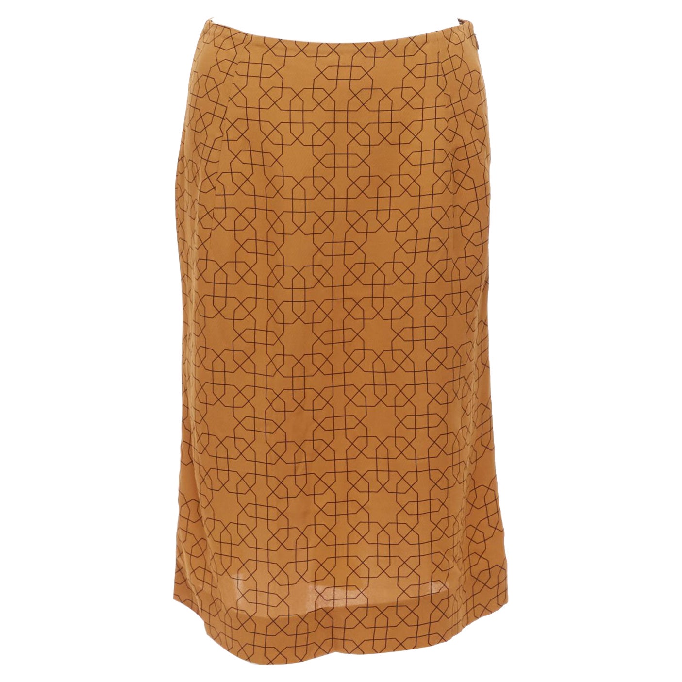 MARNI brown viscose black oriental geometric print knee length skirt IT40 S