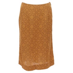 MARNI brown viscose black oriental geometric print knee length skirt IT40 S
