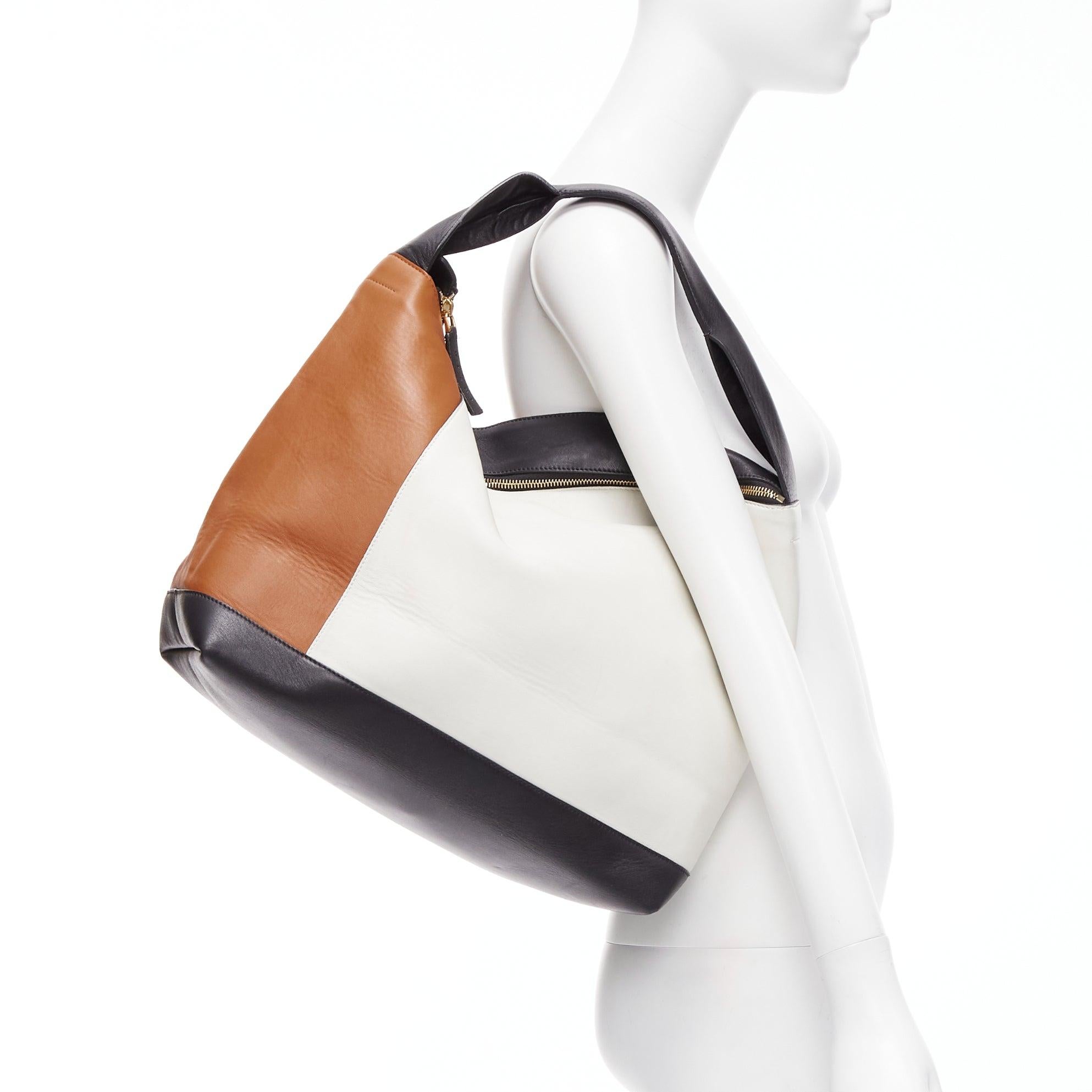 Gray MARNI brown white black colorblock leather double gold zip tote bag