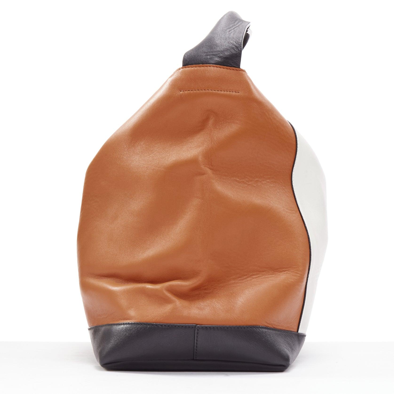 MARNI brown white black colorblock leather double gold zip tote bag In Fair Condition In Hong Kong, NT
