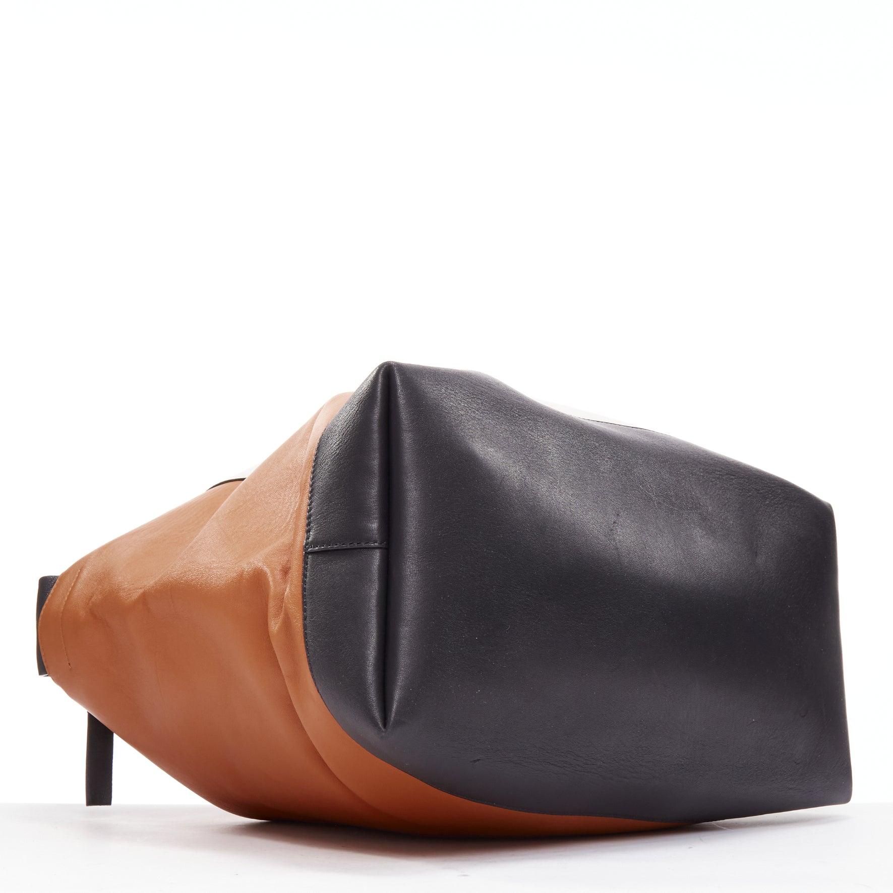 MARNI brown white black colorblock leather double gold zip tote bag 1