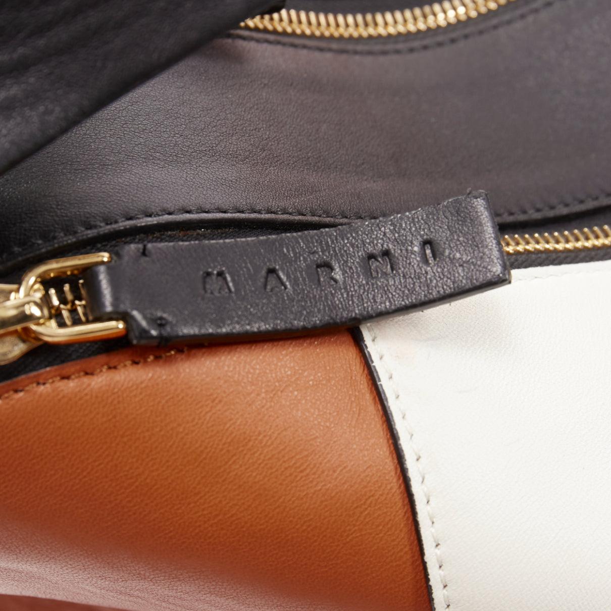 MARNI brown white black colorblock leather double gold zip tote bag 2