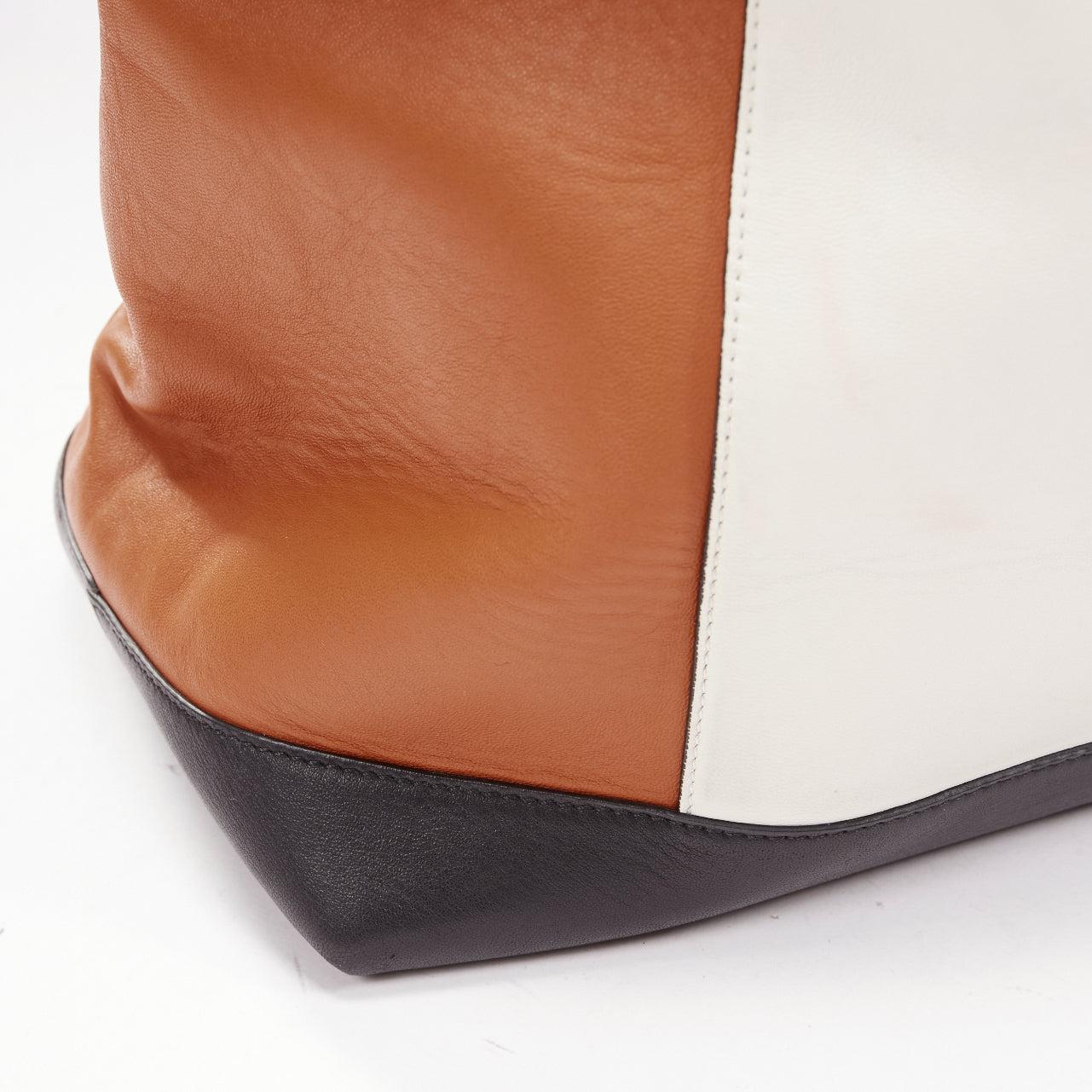 MARNI brown white black colorblock leather double gold zip tote bag 4